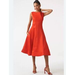 Anthropologie Midi Dress Women Red Drop Waist Preppy Holiday Retro Medium P NWT